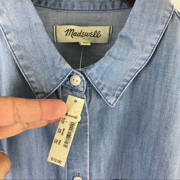 Madewell Denim Short Sleeve Tie Waist Top NWT - Picture 9 of 9